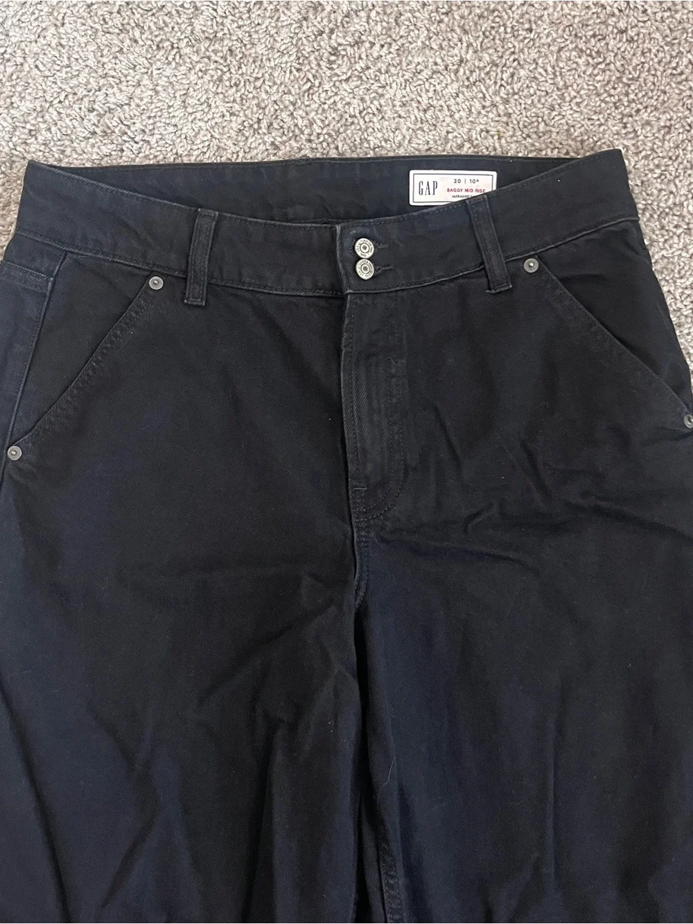 GAP Baggy Mid Rise‎ Wide Leg Jeans Black Denim Size 30/10R Y2K Skater